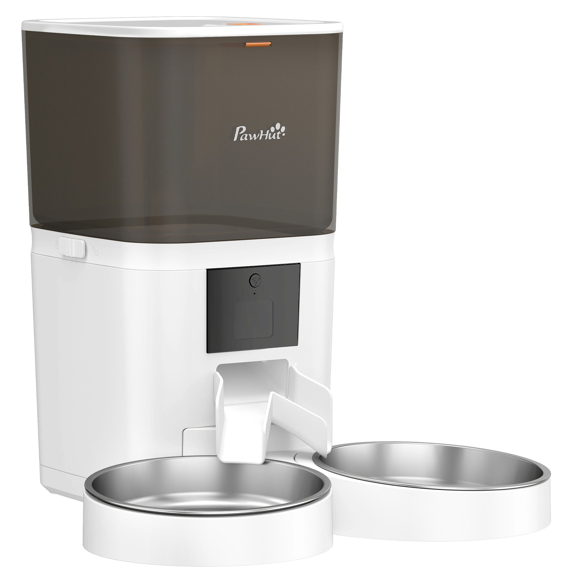 Distributeur Croquettes Chat Automatique 6L, Double Bol Inox, Contrôle par App, Alimentation de Secours, 37x36x35cm, Blanc