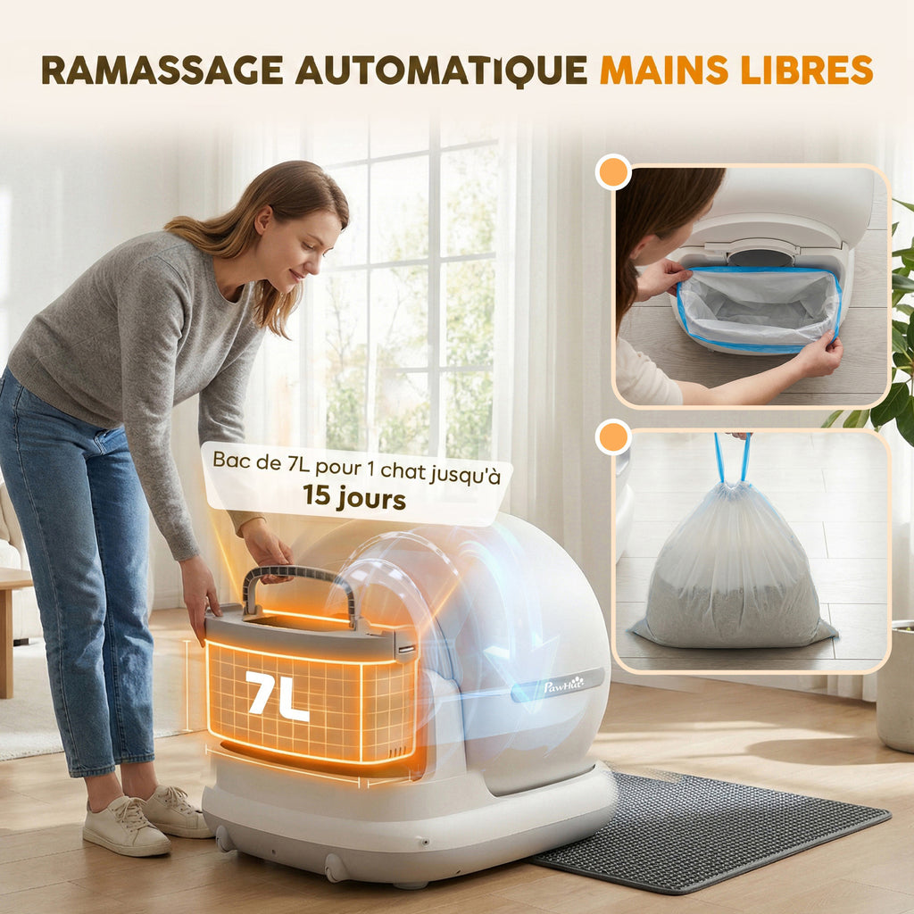 Litière Chat Autonettoyante 72L, Purification Action, Contrôle par App, Protection de Sécurité, 58,1x47,5x53cm, Blanc